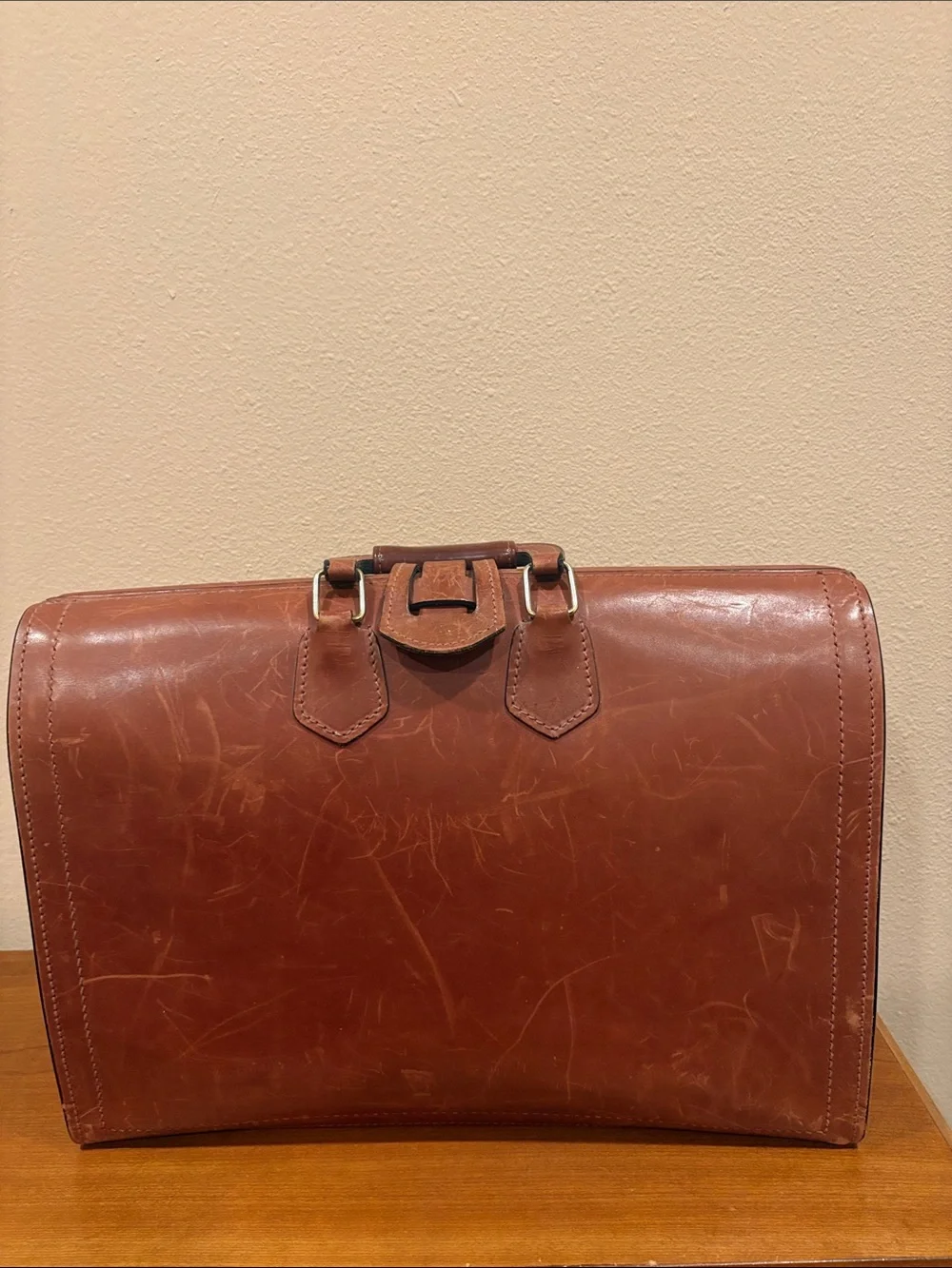 Vintage Schlesinger Men's Belting Leather Briefcase Bag in Cognac